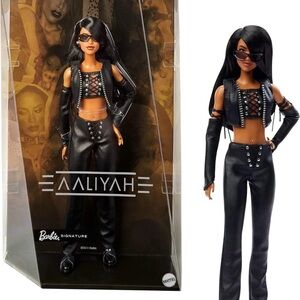 Signature Aaliyah Doll in Black Leather-Look Outfit with Sunglasses